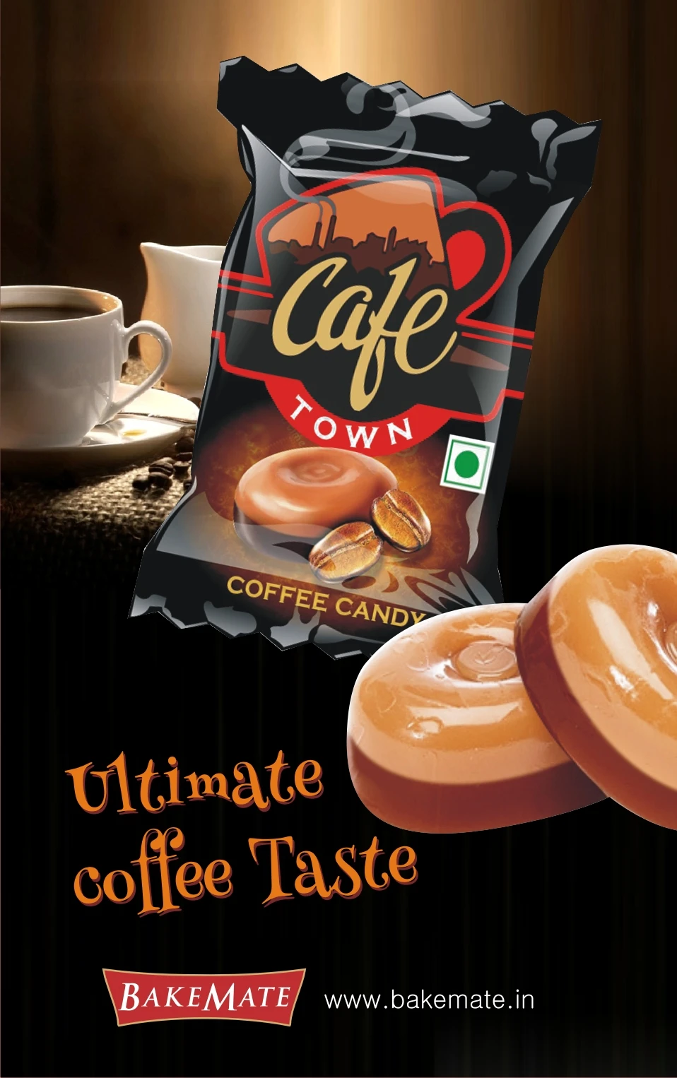 Delicious coffee flavored candy 4g BakeMate Cafe town coffee candy pouch 4g jar at whole sale price