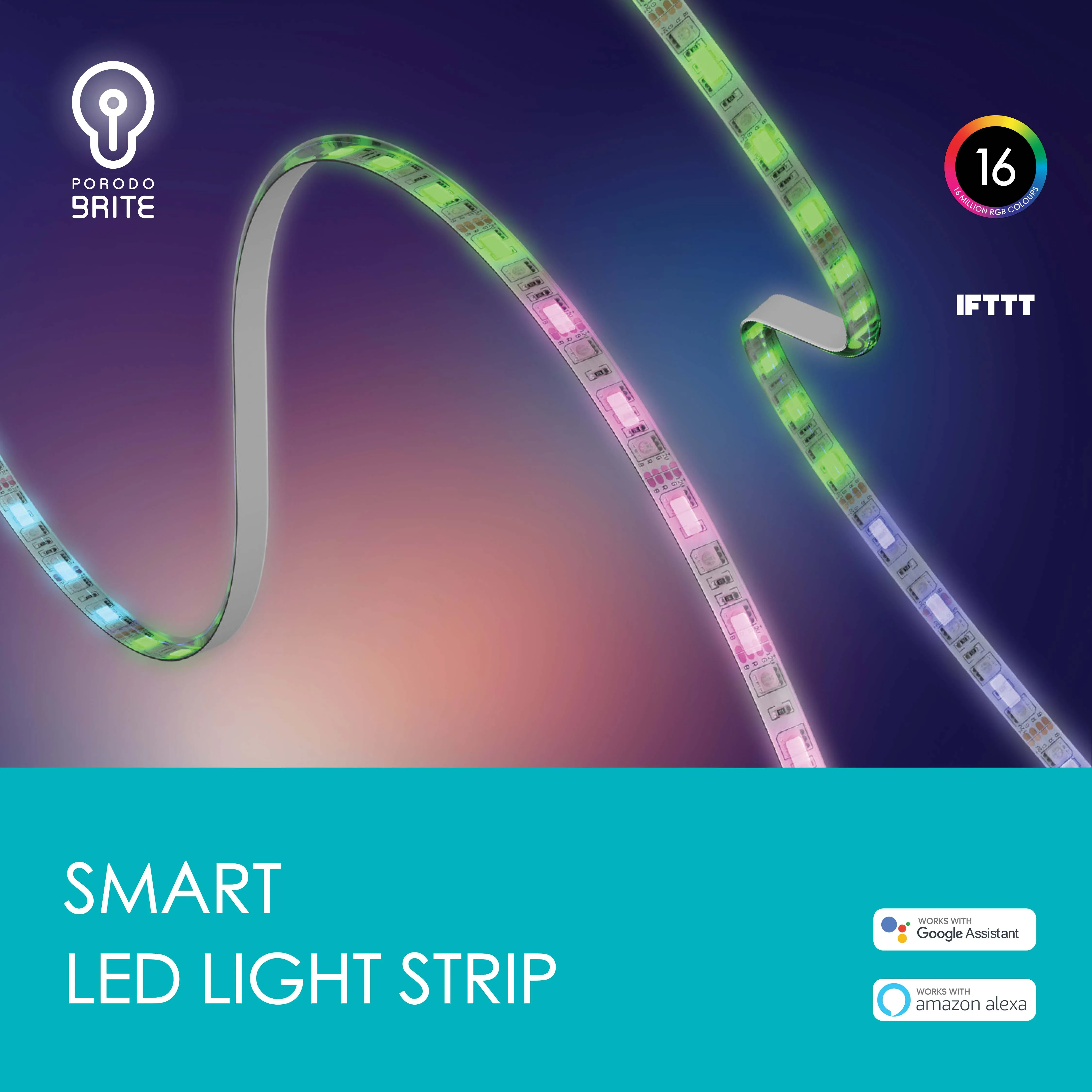 New trending 5 metere long Porodo brite 48W Smart LED light Strip, RGB Lighting compatible with android and iOS