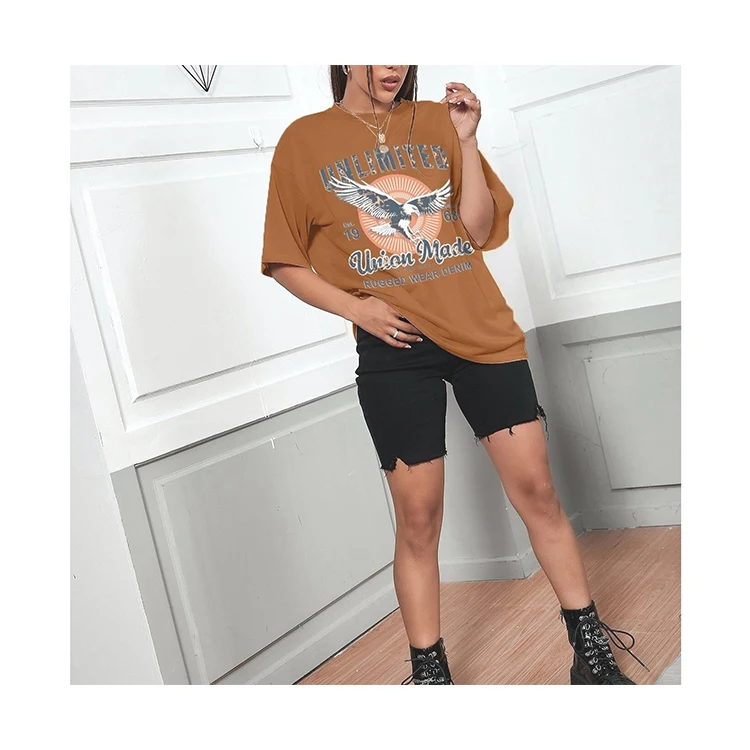 Oversized t shirt dress women 100% Cotton Drop Shoulder Comfortable Stylish digital streetwear young ladies graphic tee shirt