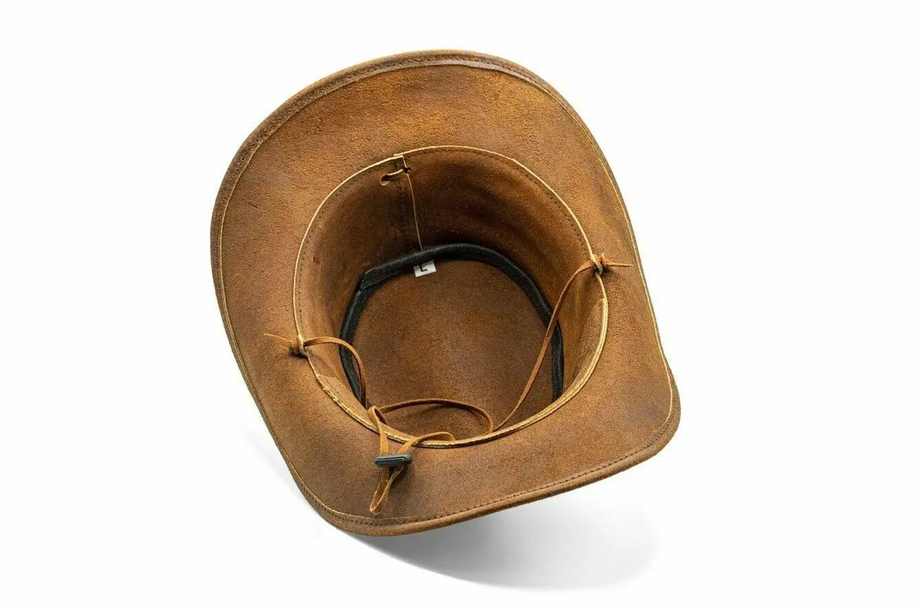 Shapeable Outback hat Style Suede Leather Cowboy Old Style hat for Men and Women Western Wide Brim Vintage