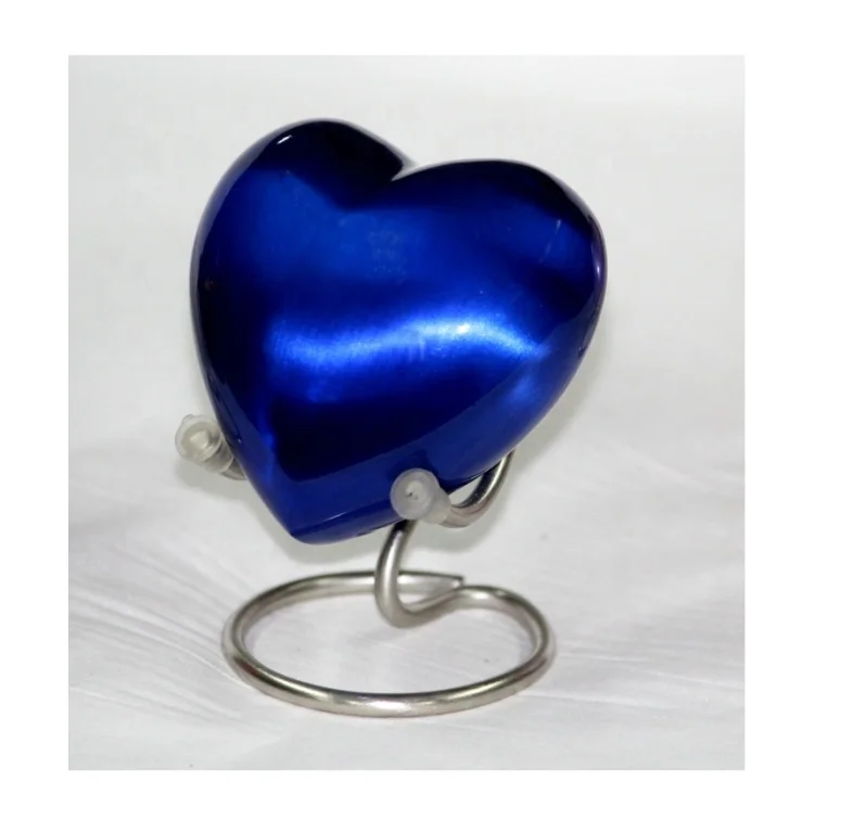 Mid Night Blue Heart Cremation Urn Colorful Metal and Wood for Ashes of Adults Babies Pets Memorial Occasions