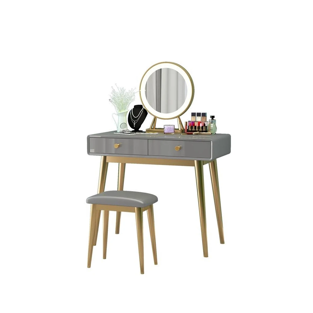 New Design Wooden Modern Makeup Dresser Vanity Dressing Table Set with LED Lighting Mirror