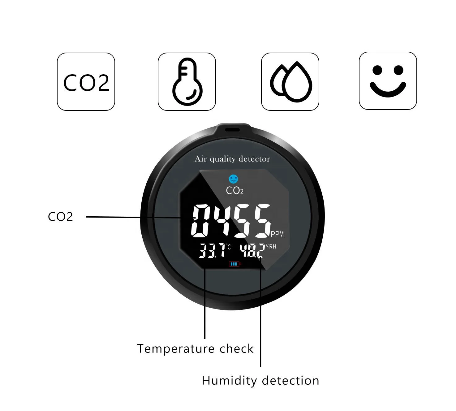 Air Quality Detector PM2.5 Mini Body Carbon Dioxide PM1.0 Detection PM10 Haze Particle Monitor