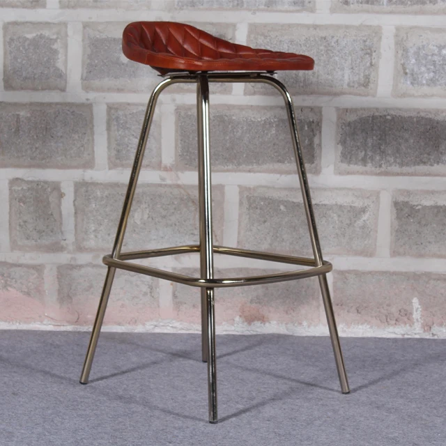 Contemporary Industrial Iron Leather Bar Stool with Gold Legs Home Bar Living Room Bedroom Metal Bar Stool Antique Design Style