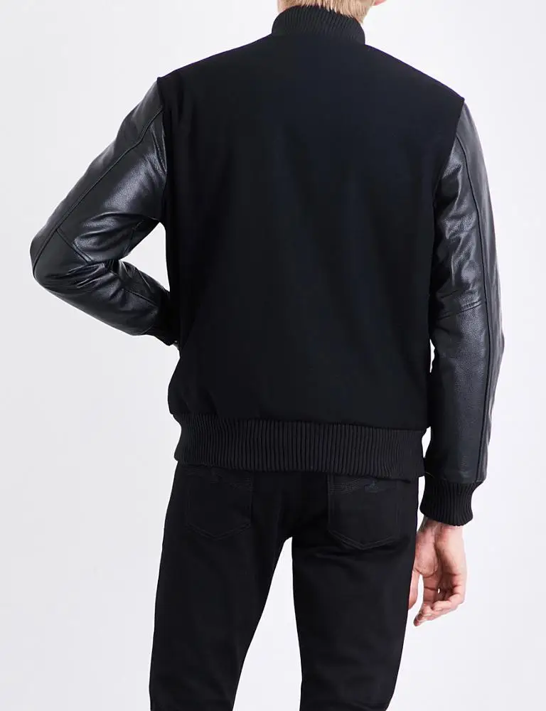 Black Color Custom Men Wool Varsity Jackets Wholesale Custom With Leather Sleeves/ Custom Wool Cheap Leather Varsity Jackets