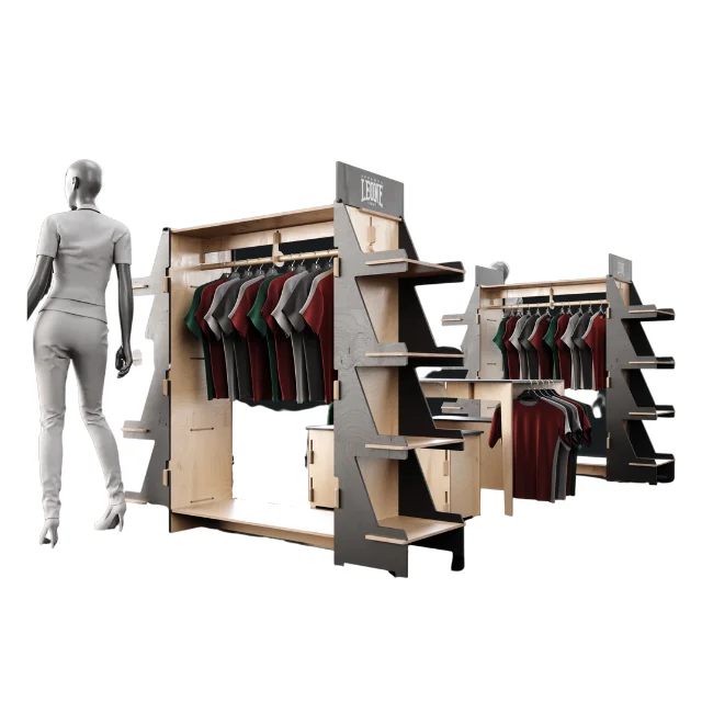 Retail Hanging Display Stand Custom Logo Interlocking Wooden Display Racks for Clothing Store