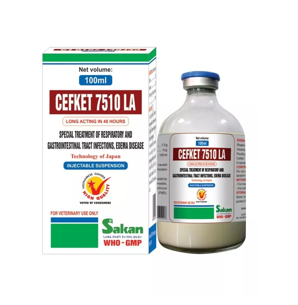 Animal Health Care Products CEF-KET 7510 LA 100ml  Cef-tio-fur 7.5 Keto-profen 10, an-ti-bio-tics in-jec-tion for poultry cattle