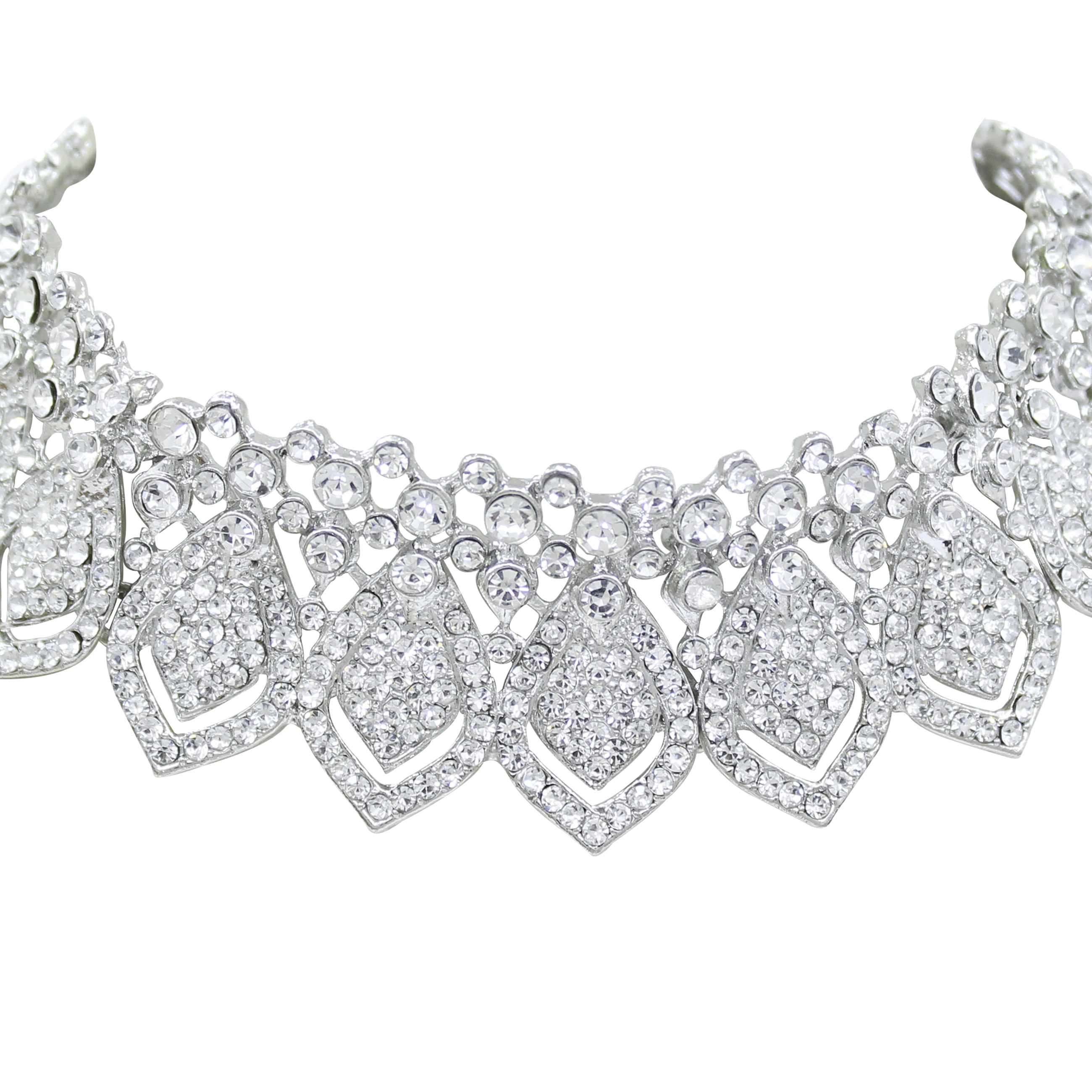 Alex Jewellery - Silver plated Australian Diamond Choker Necklace Earring with Maangtikka Jewellery Set For Women & Girls.