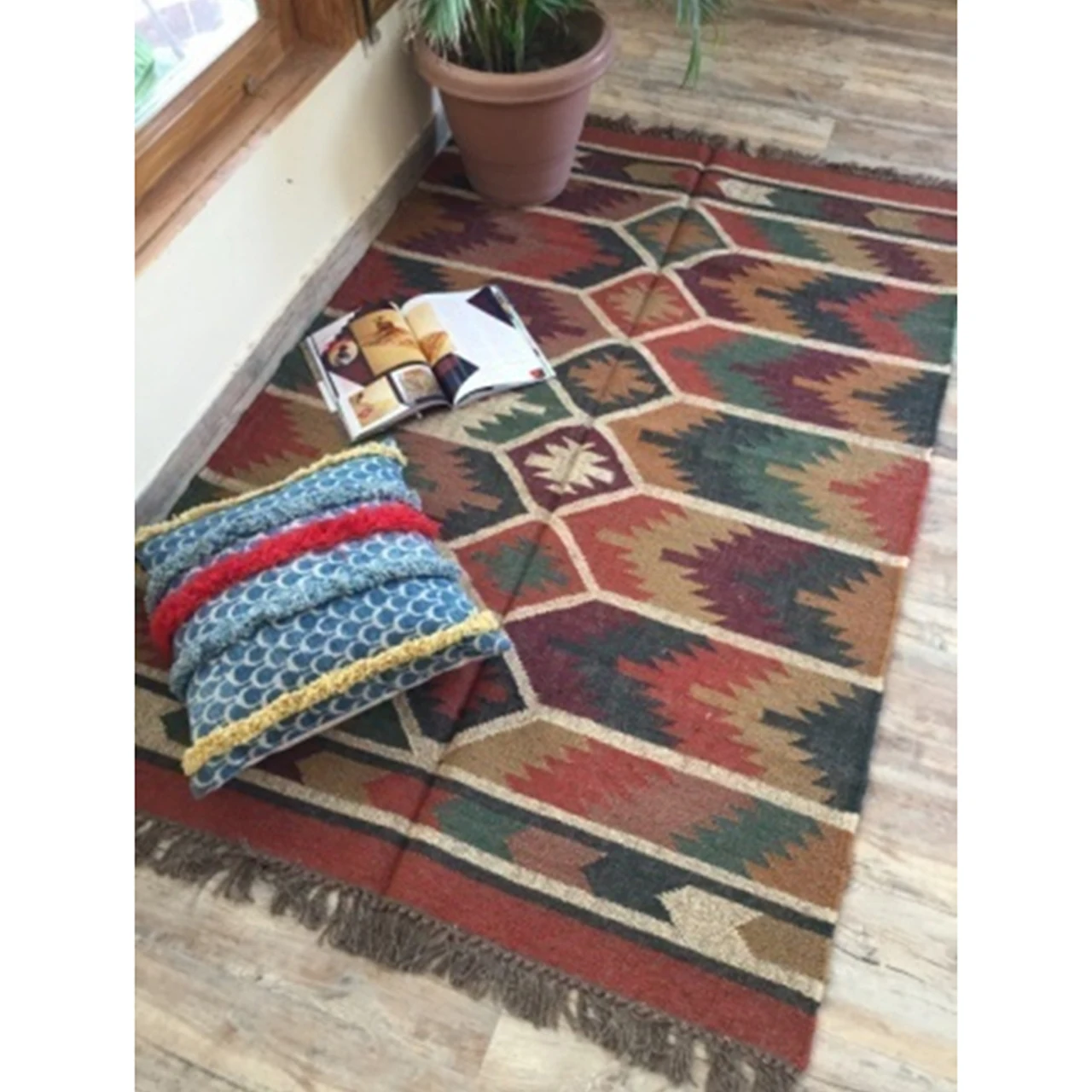 Джайпурские коврики из джута и конопли прямоугольные красные оранжевые современный стиль Тканые вручную ковровые покрытия