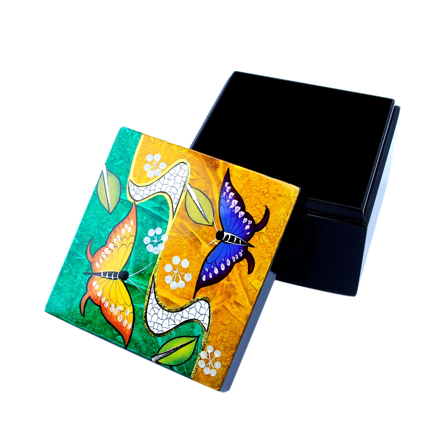 
Wooden Lacquer Box Hand-painted Square Storage Box Case for Keepsakes Small Gifts 