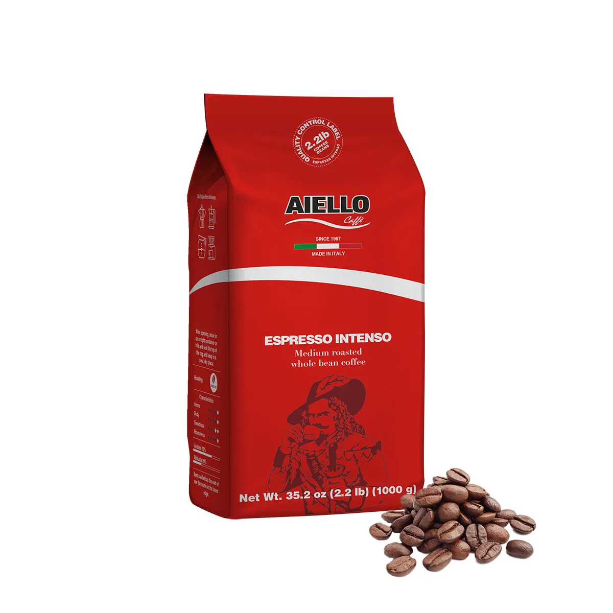 HALAL ITALIAN Medium roasted whole bean coffee 9 x 1000gr./2.2lb ESPRESSO INTENSO