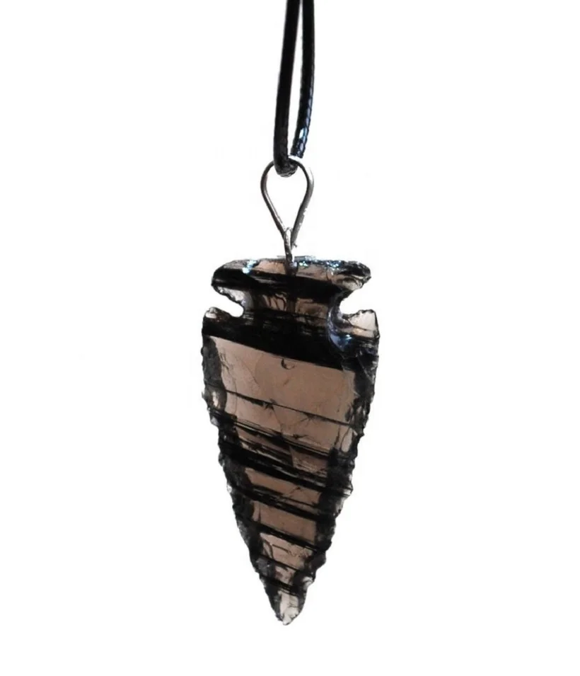 Natural Genuine Raw Black Obsidian Arrowhead Pendant for Home Decoration & Office Prosperity and Wealth Creation