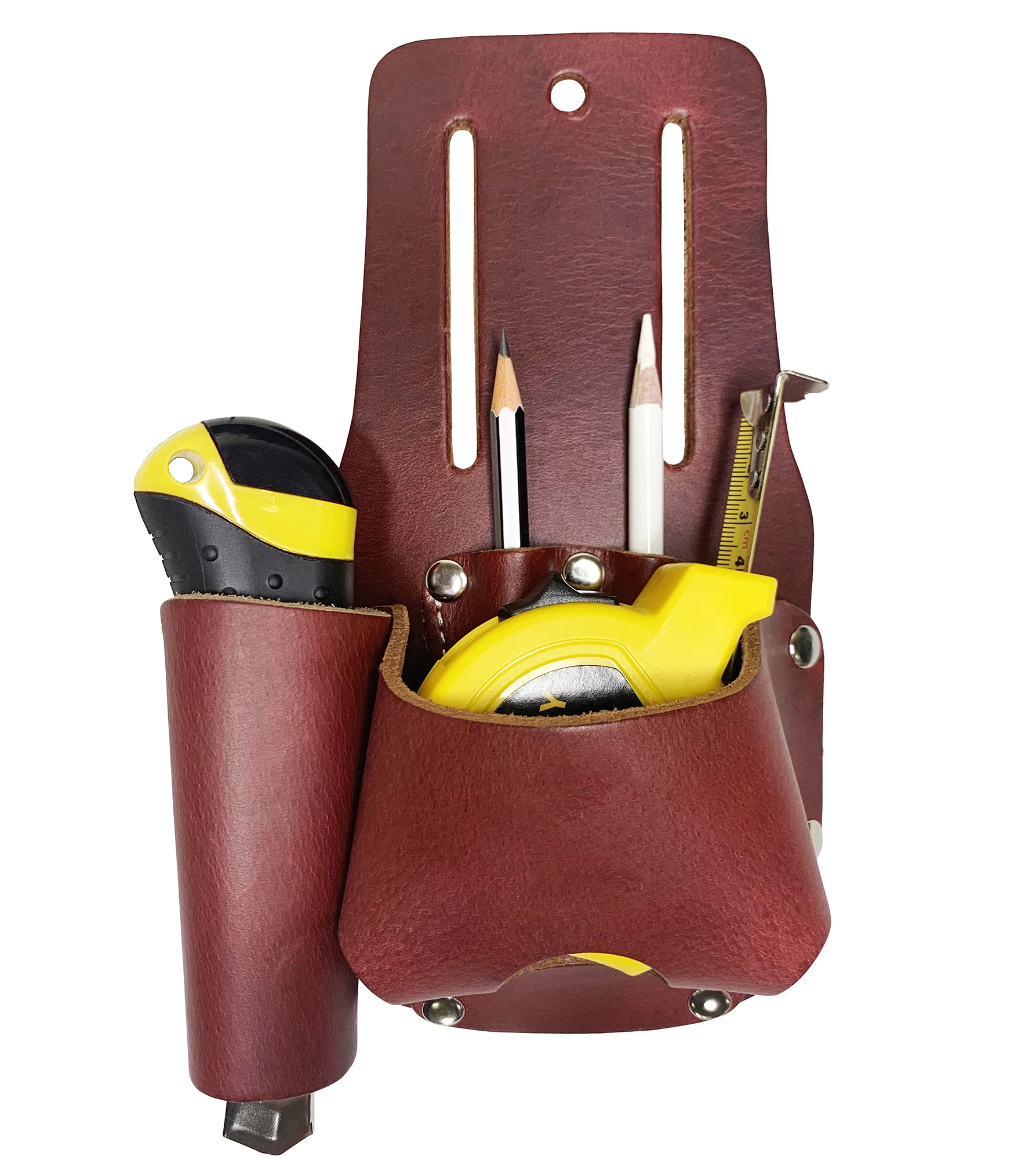 Top Grain Leather Tool Belt Tape Measure Holder Folding Retro Pocket Knife Holster Cell Phone Case Heavy-Duty Pouch Organizer