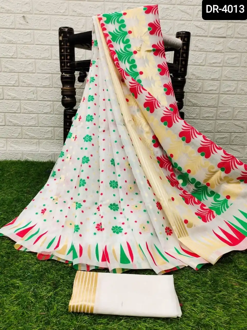 Pure Rich Cotton Silk Designer Saree Beautiful Jacquard Work All Over Sari with Rich Pallu and Cotton Silk Blouse Sari for Women