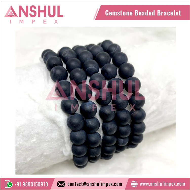 Top Selling Black Color Meditation Healing 7.5in Black Onyx Matt Round Gemstone Beaded Bracelet