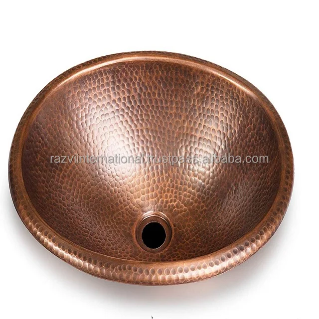 Shiny polished Round Copper hammered sink