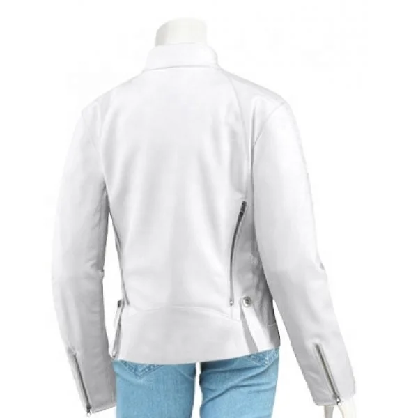 
Biker Beautiful White Leather Jacket for Women 