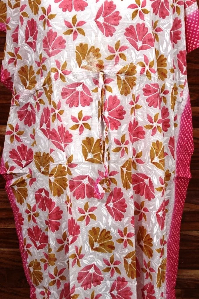 Хит продаж 100% хлопковое платье-кафтан с цветочным принтом и V-образным вырезом длиной до колена для женщин девочек