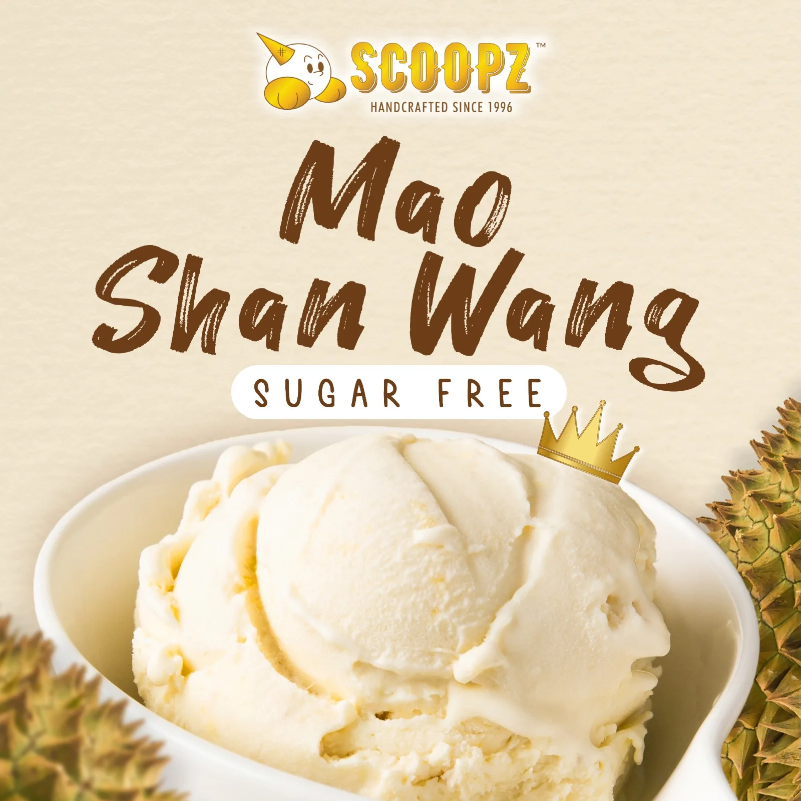 Богатый вкус, сильный аромат, гладкий, сладкий, фруктовый, ручной работы, Мао Шань Ван, без сахара, 16 унций, пинт, дуриан, мороженое из Сингапура