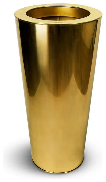 Brass Plated Stainless Steel Metal Conical Outdoor Catering Home Decorative Flower Pots Planters