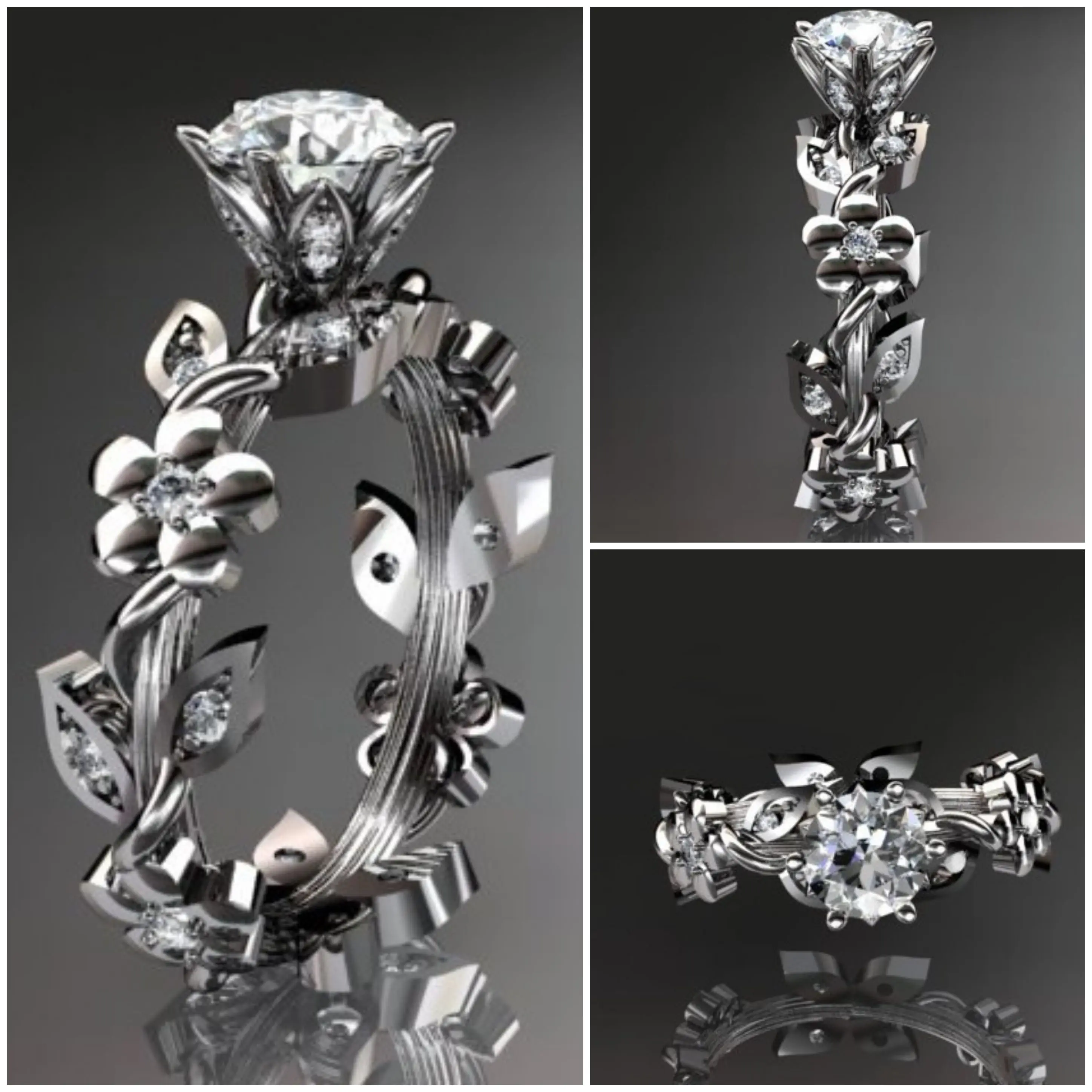 Enormous design moissanite colorless diamond DEF Certified solitaire ring 10k/14k  White gold Low price worldwide delivery