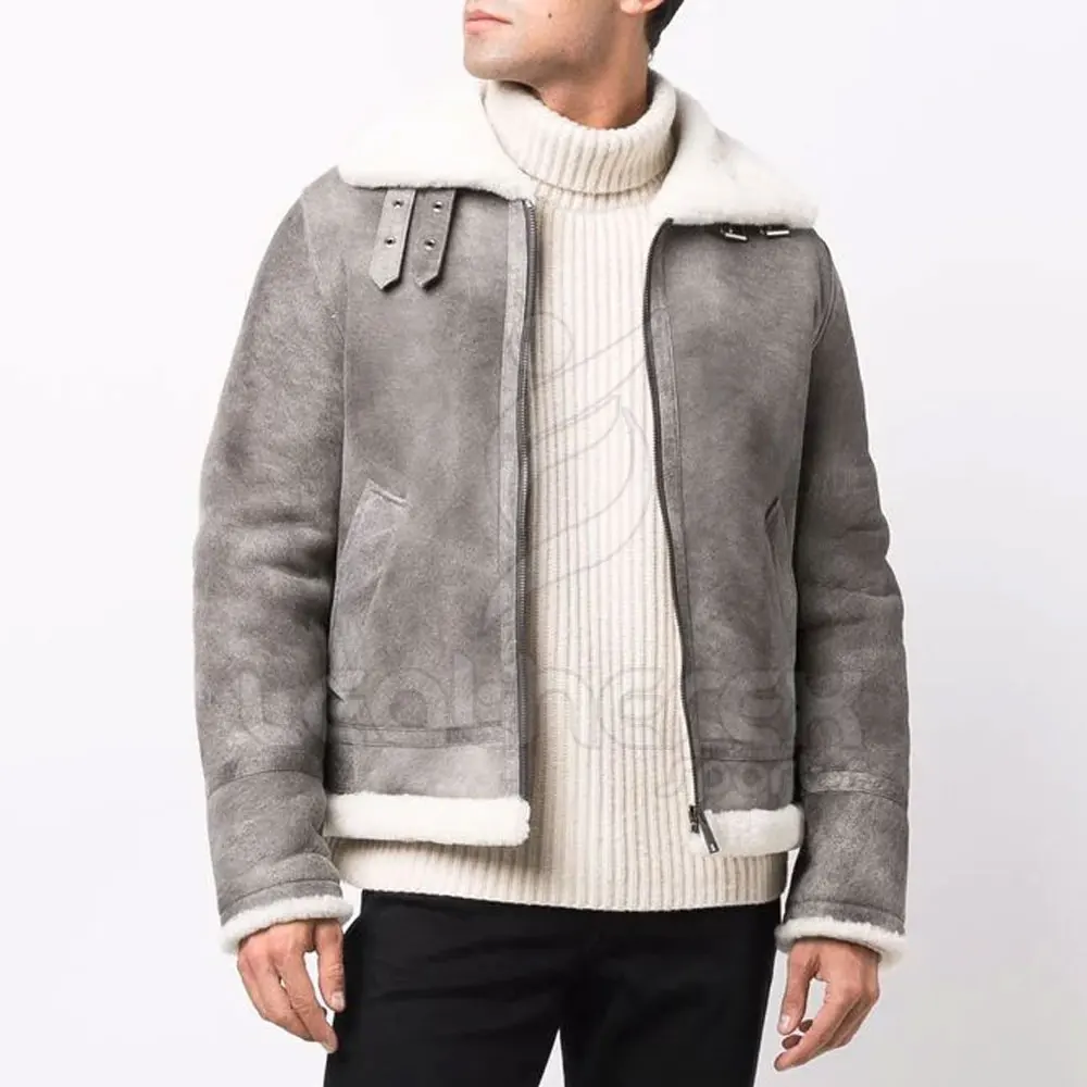 Suede shearling-collar jacket Genuine leather made men leather jackets for outdoor wear