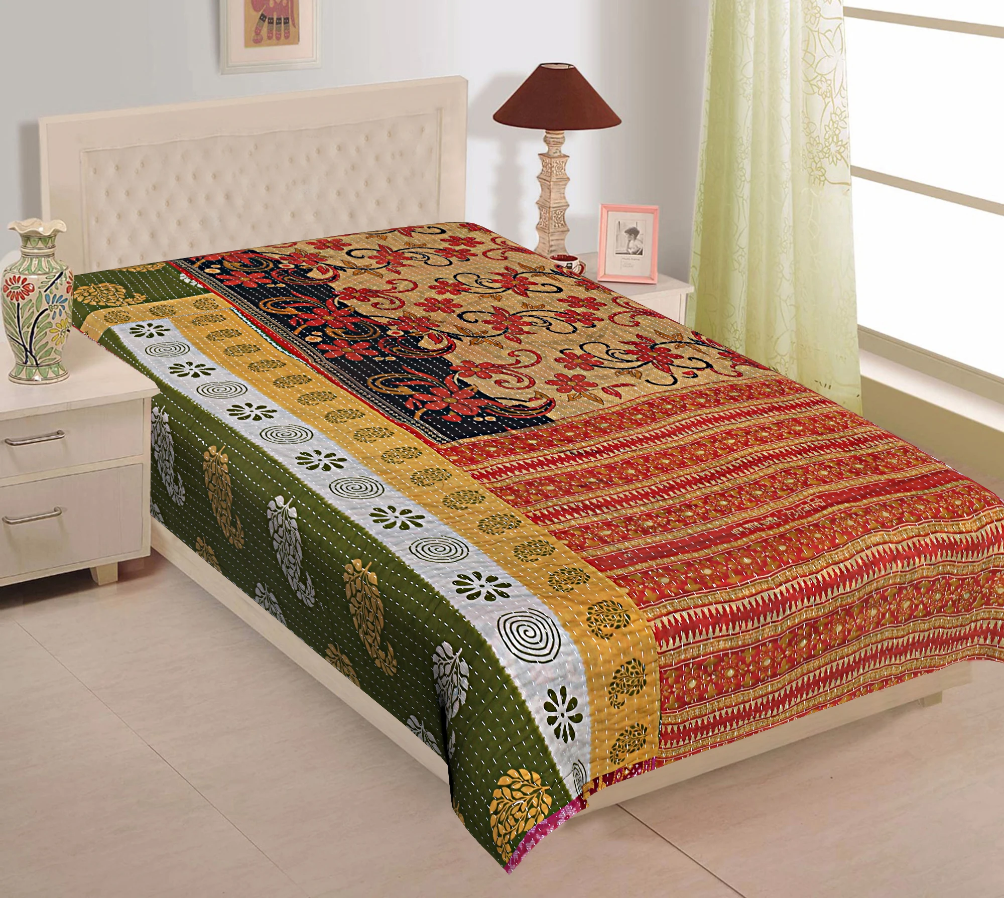 Wholesale Lot Of Indian Vintage Kantha Quilt Handmade Throw Reversible Blanket Bedspread Cotton Fabric Bohemian quilt