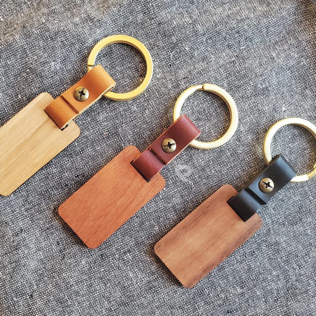 2021 Hand Made Wooden Keychain custom logo key chain wood rectangle wooden keyrings
