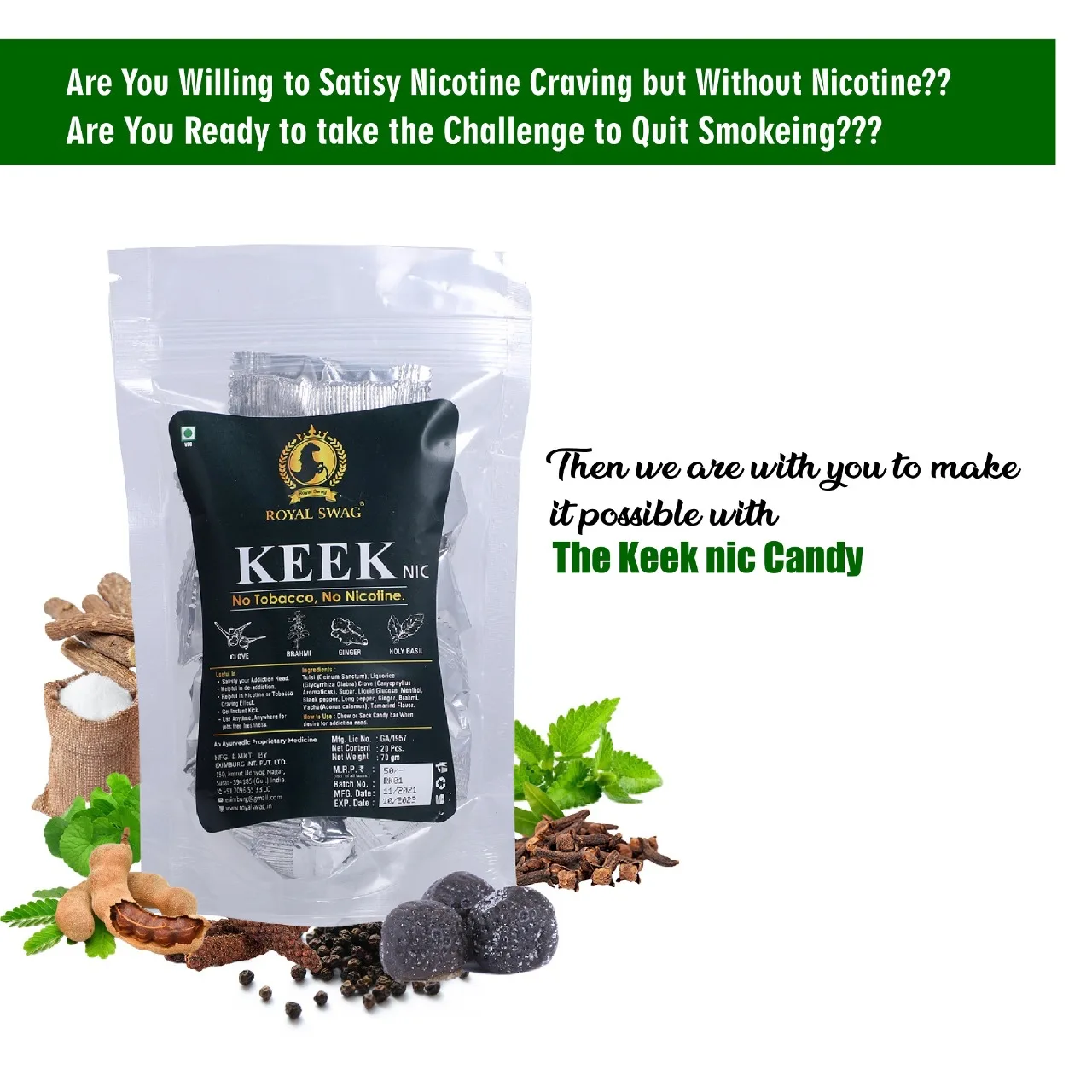 Royal Swag Ayurvedic  Kik Nic Nicotine Free Candy, Helps to Satisfy Nicotine Craving, |Childhood Imli Candy Taste Nicotine Free