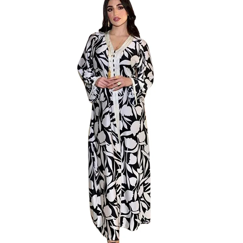 Wholesale Printed Polyester Plus Size Kaftan Abaya Islamic Clothing Cardigan Dubai Abaya Muslim Cloth