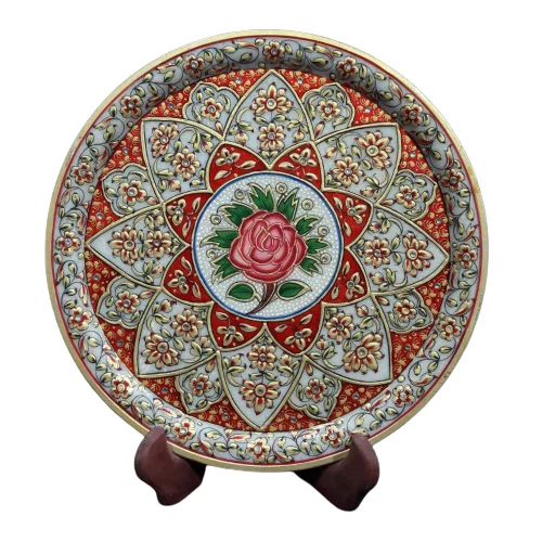 Традиционная белая мраморная декоративная тарелка ручной работы в индийском стиле с деревянной подставкой столешницы мраморные