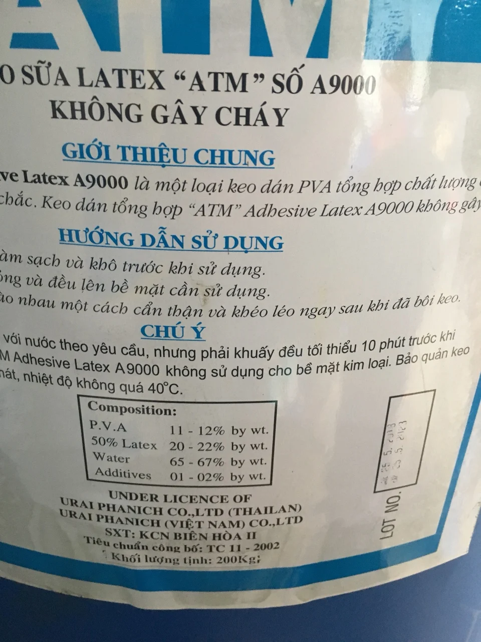  Поливинилацетатный клей латекс (PVac) ATM no 9000 используемый на бумажной упаковке и работах по дереву 200 кг/бочка