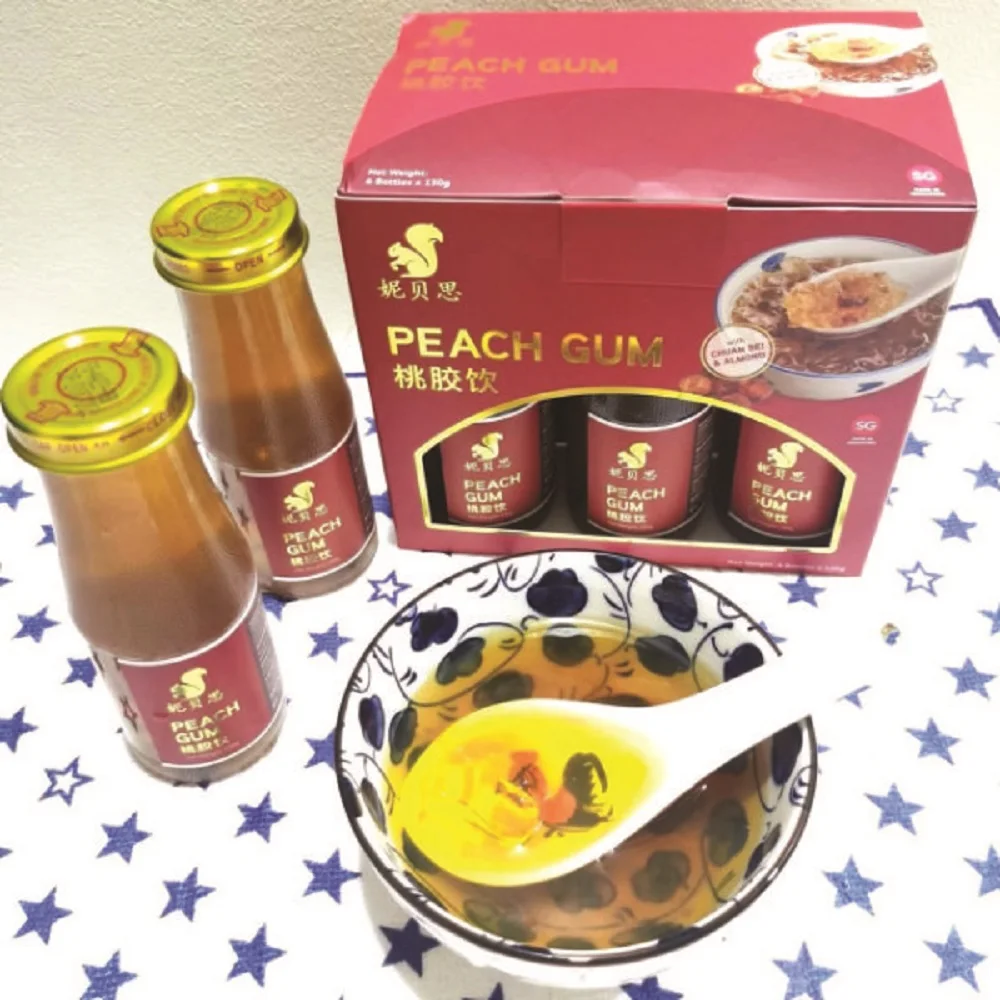 Anti Stress Relief Nibbles Peach Gum Drinks With Almond & Chuan Bei 130ml x 6 Bottles Per Box From Singapore