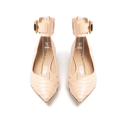 Handmade in Italy low heel candy rose embossed python leather pointy ballerina woman shoes