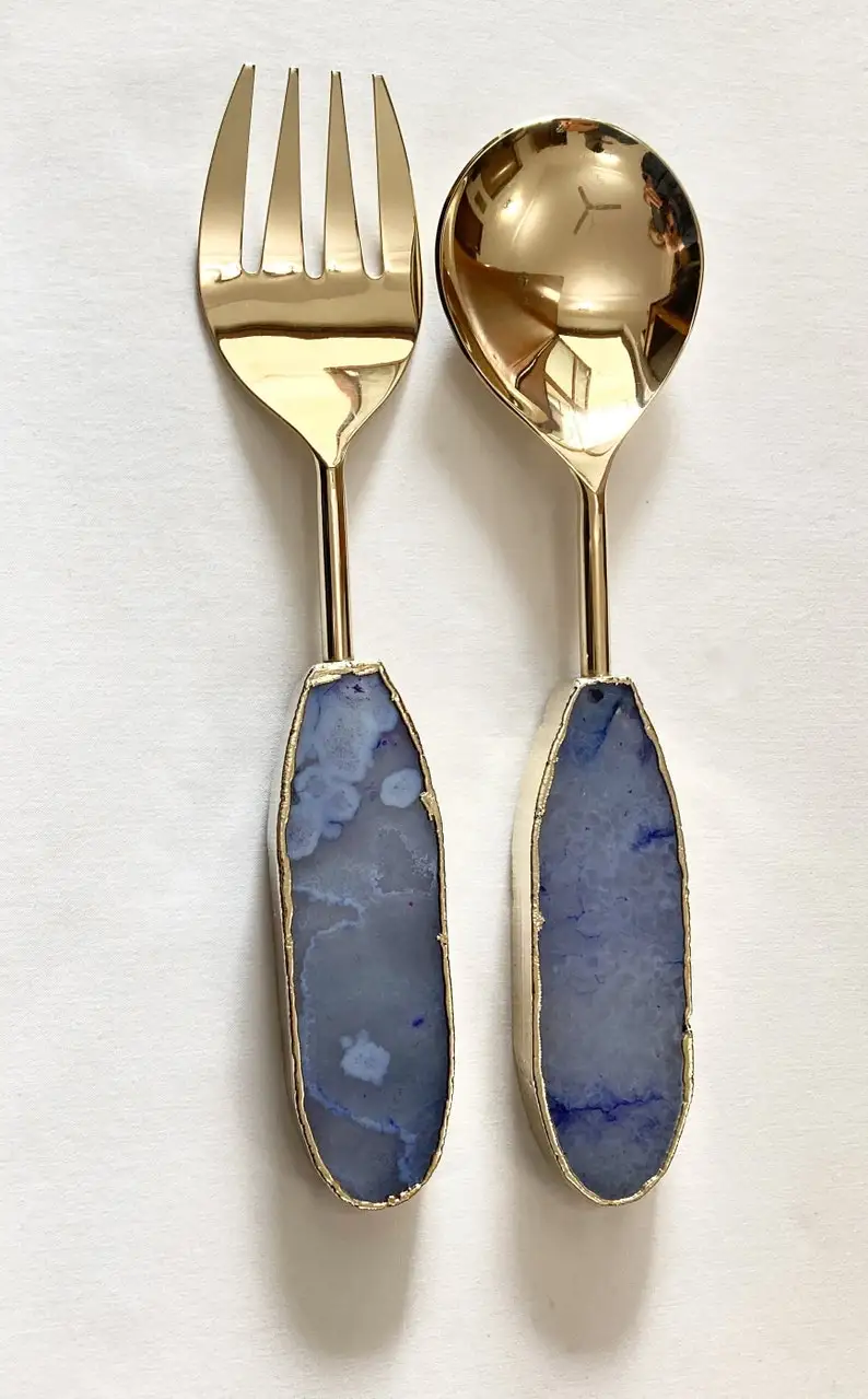 Amezing Blue Agate Spoon Set / Agate Serving Spoon With Stone Handle/ Wholesale Agate Cutlery Items