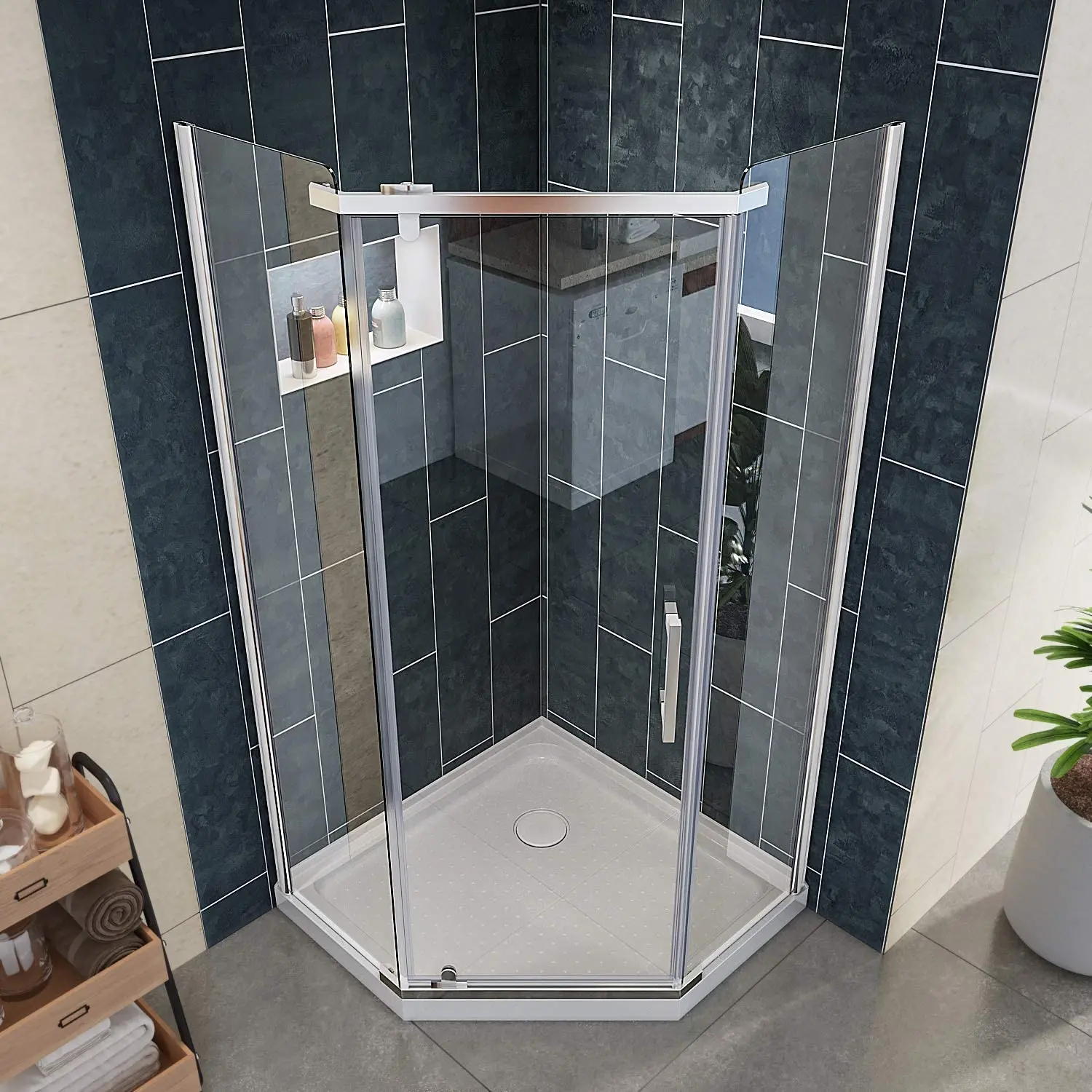 SALLY Modern Bathroom Pivot 6mm Tempered Shower Door Neo Angle Frameless Corner Shower Enclosure