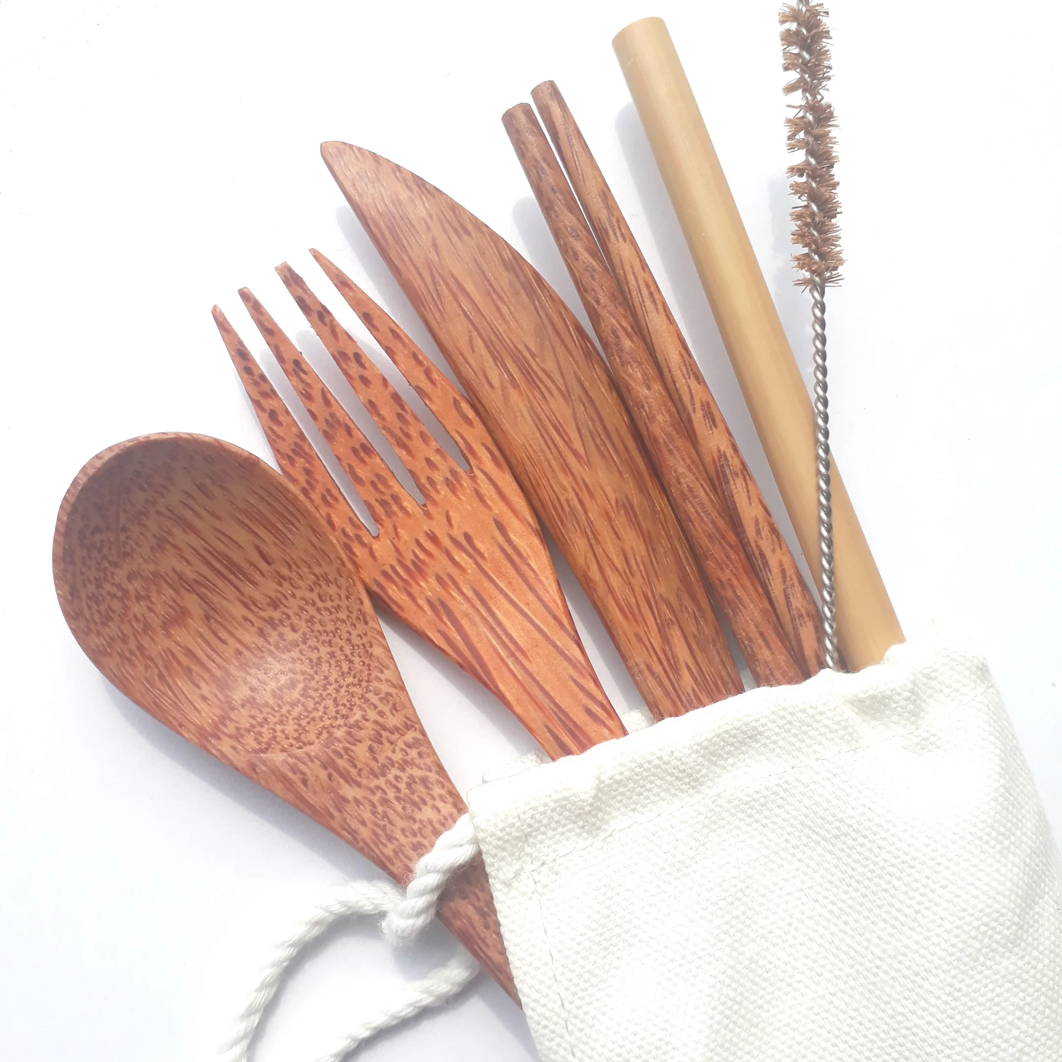 Whole sale price Eco friendly Flatware Coconut Spoons, Forks, Knife  Cutlery Utensil Set