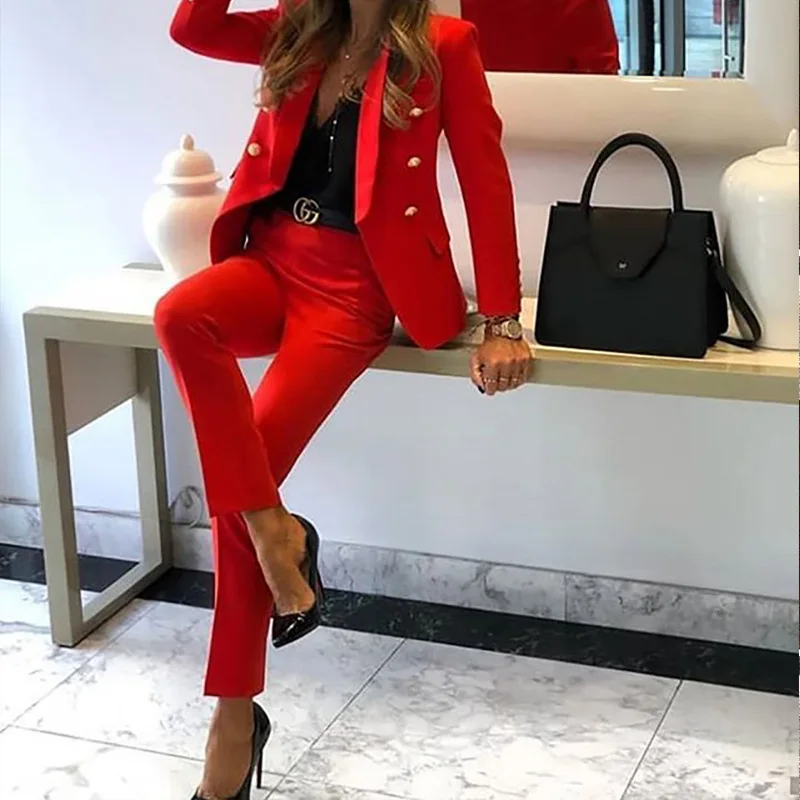 Women Full Sleeve Blazers Pencil Pants Suit Office Lady Two Piece Set Tracksuits Casual Outfits C12961