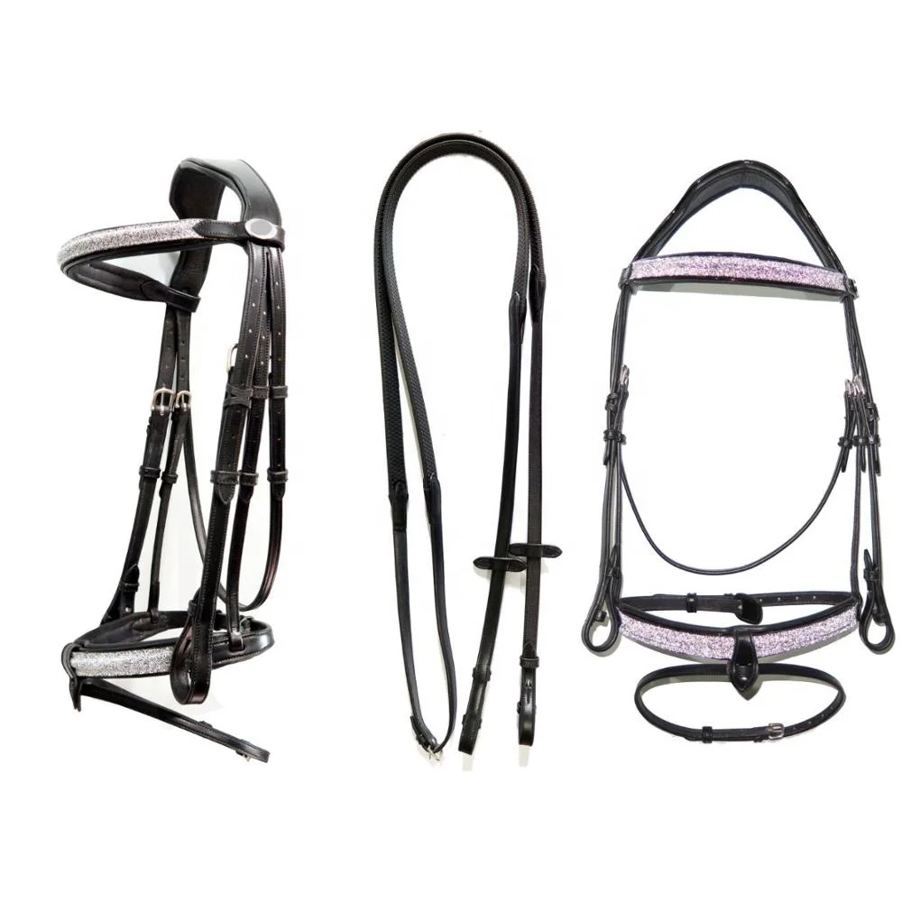 High Customized Navy Sparkle Flash Bridle Anatomic Western Style Horse Bridle made Leather Stylish Riding Equestrian Sports