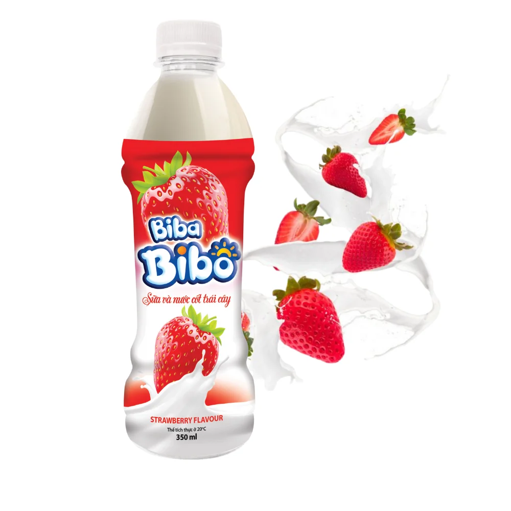 Fruit Milk Drink with Strawberry flavor PET bottle 350ml from organic milk combined with fresh fruit in Vietnam
