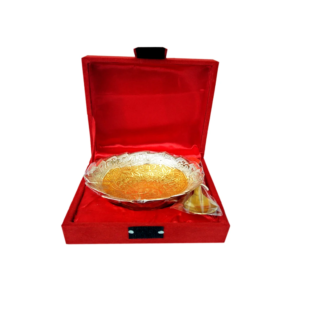 Luxury Kitchen Desert Serving And Fruits Server Golden Bowl Spoon Handcrafted Metal Indian with Spoon & Tray Wedding Box