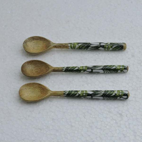 Wooden & Concrete Handle Tea Spoon 4 Pcs Set with Low Price in Bulk For Restaurants Kitchen Food Eating Equipment Spoon Fork