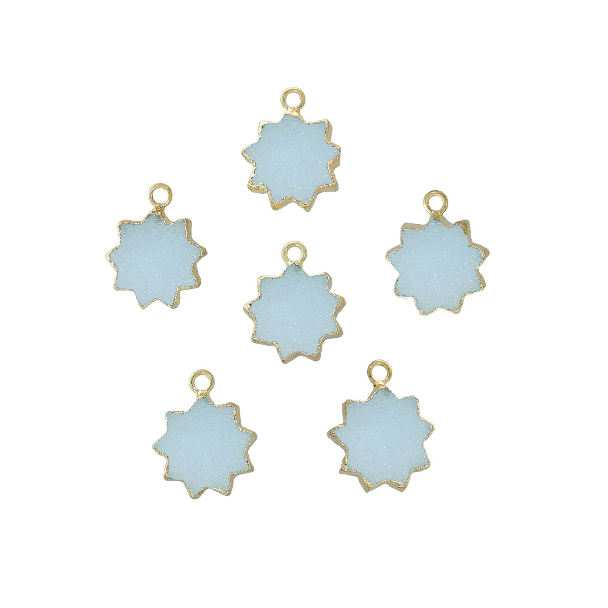 Aqua Druzy Gemstone Gold Electroplated Sun Shape Pendant Jewelry GS-02