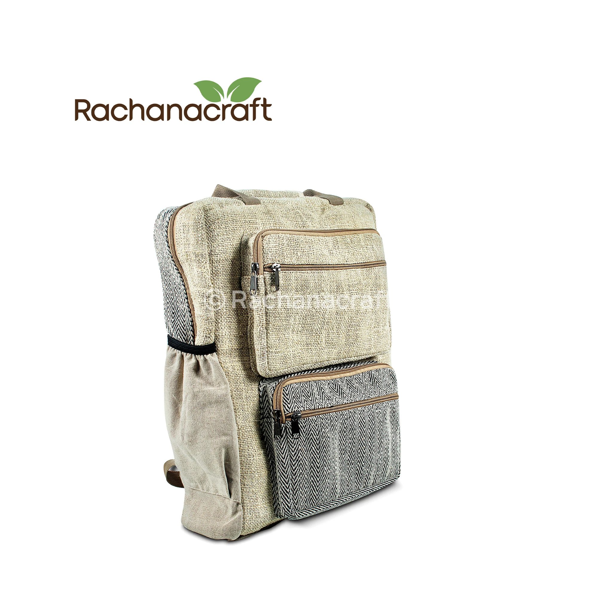 100% Pure Hemp Natural White Box Pocket Vegan Backpack Large Size for Travel Made in Nepal Factory Wholesale