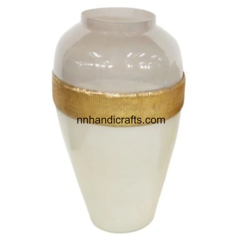 Home Decoration New Design Aluminum Metal White Powder Coated Embossed Modern Unique URNs & Jars Vase