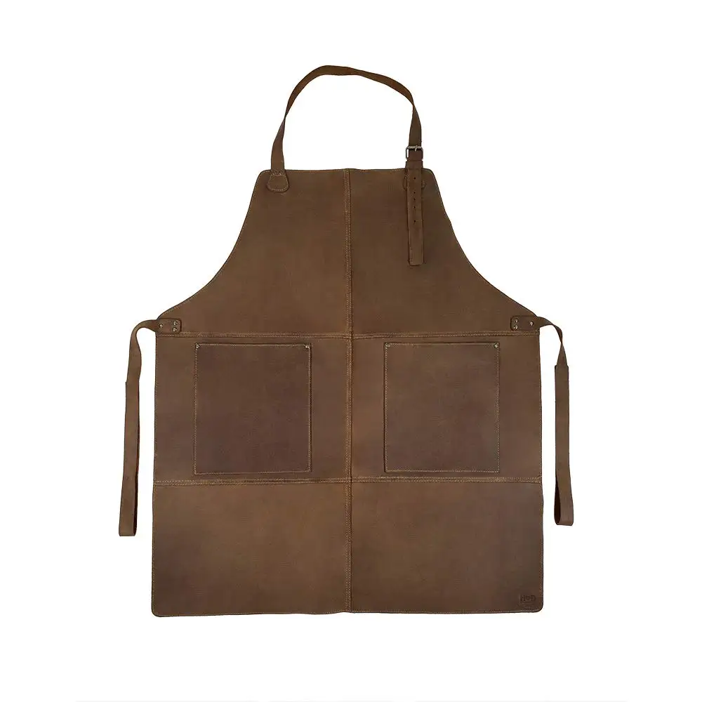 Real Cow Leather Hide & Drink, Durable Leather Apron/Utility/Tool Pockets/Adjustable/Chef/Butcher/Metalworker/Carpenter
