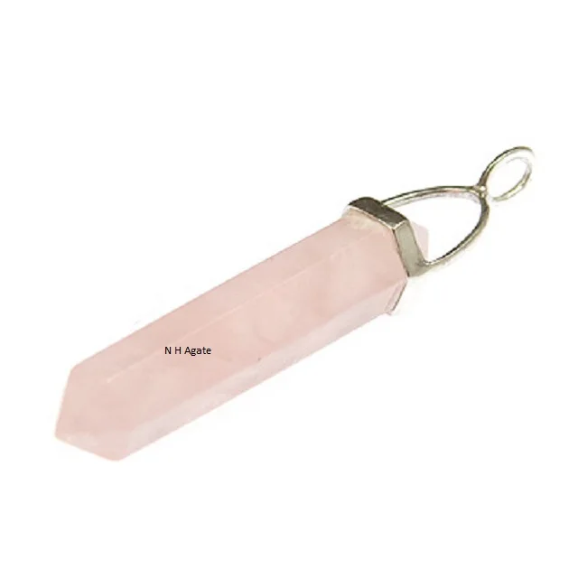 Natural Rose Quartz Gemstone Pencil Pendant For Wholesale Rose Quartz Pencil Point Pendants Buy From N H Agate