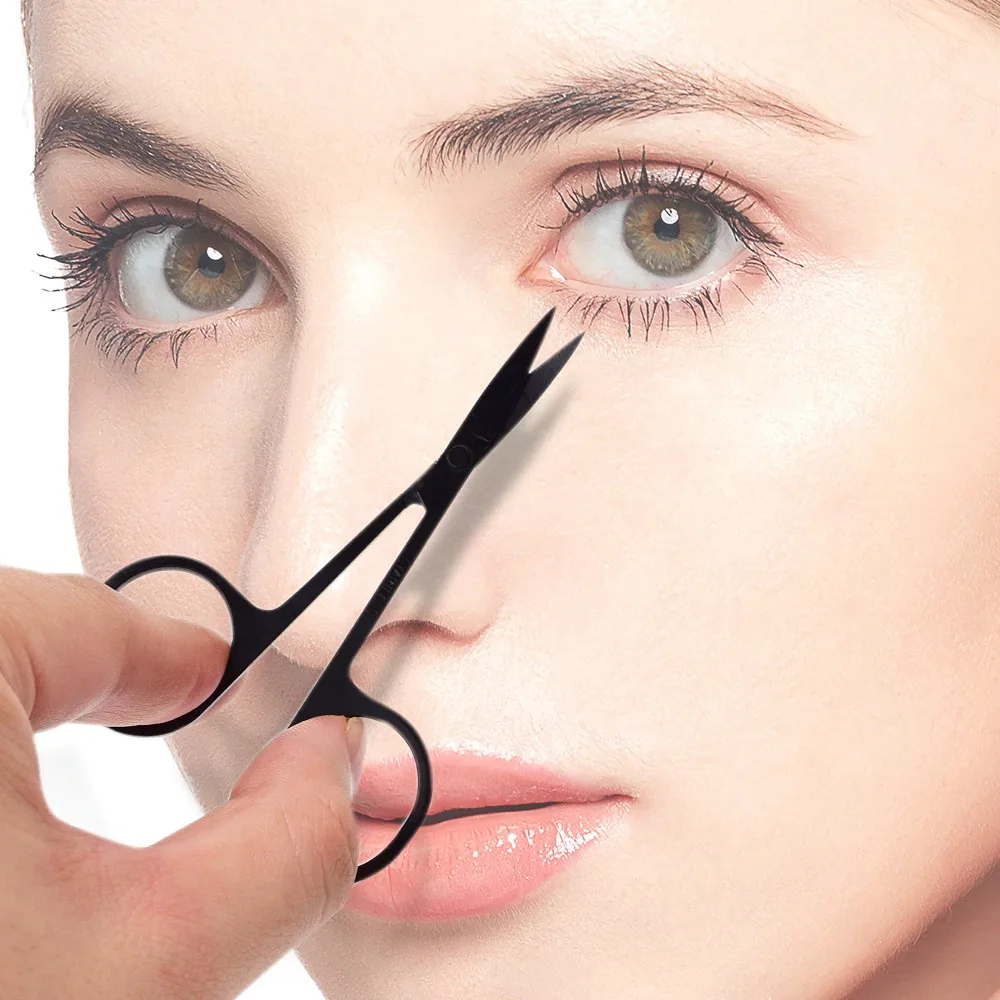  Professional Eyebrow Scissor Nose Hair Eyelash Scissors Curved Makeup Tool Stainless