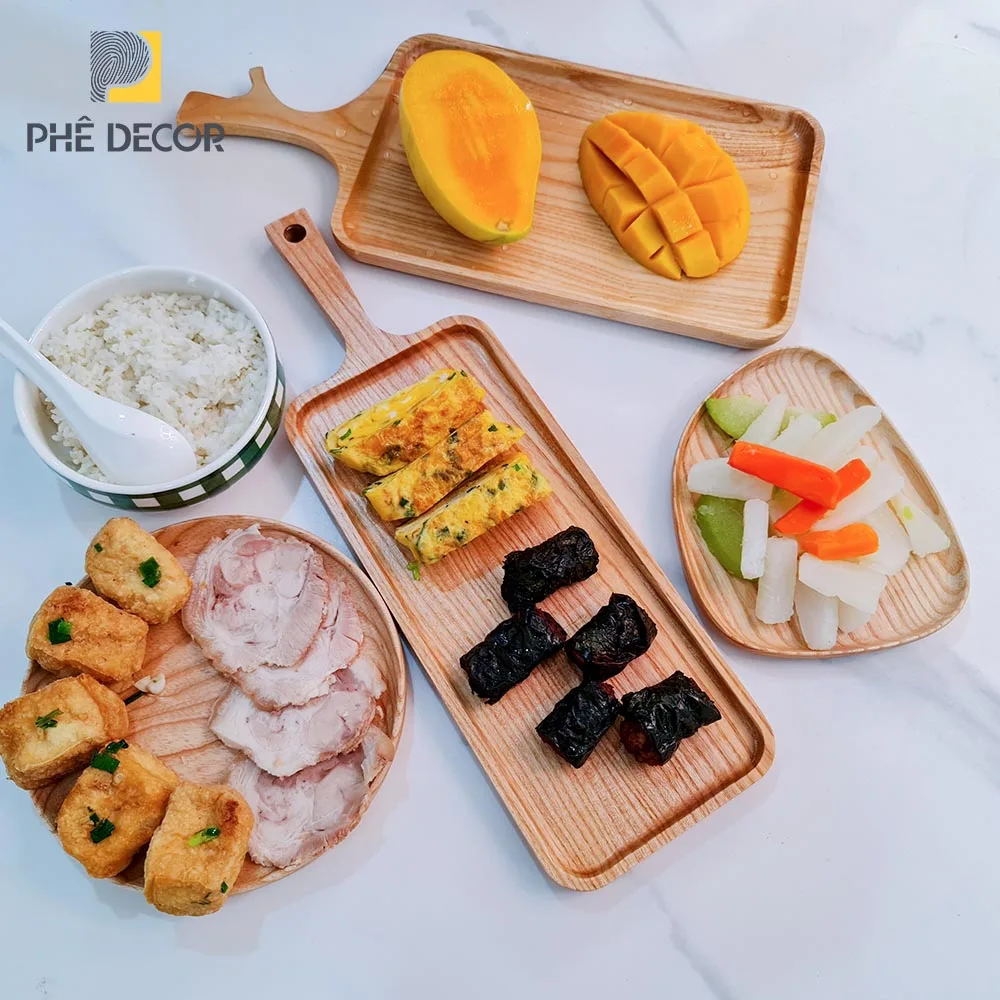 Large size wood tray / Japanese style food tray / Rectangular wooden tray with handle made in Vietnam / GK209