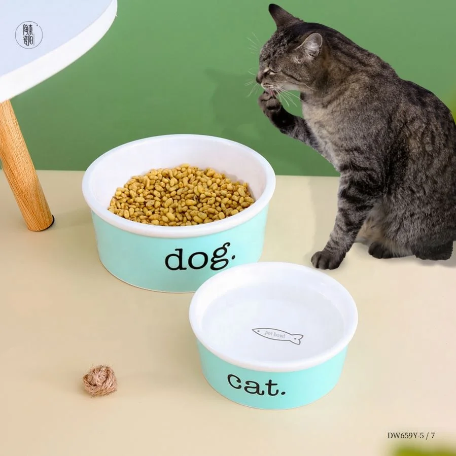 Porcelain custom logo drinking bowl cat double dog bowl non slip foldable waterproof dog pet smart bowl